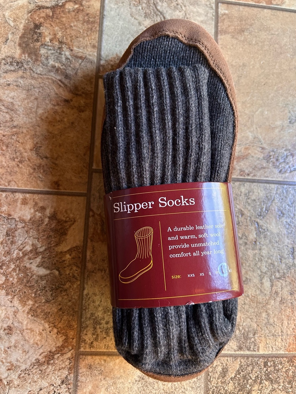 ✨ NWT L.L. Bean Ragg Wool Leather-Soled Slipper Socks - Size Large ✨